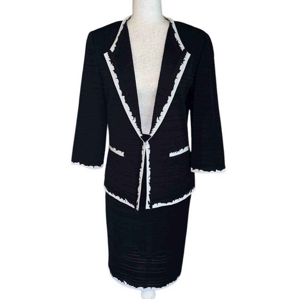 LN Ming Wang Black & White Knit Blazer & Pencil Skirt 2 Piece Matching Set - S